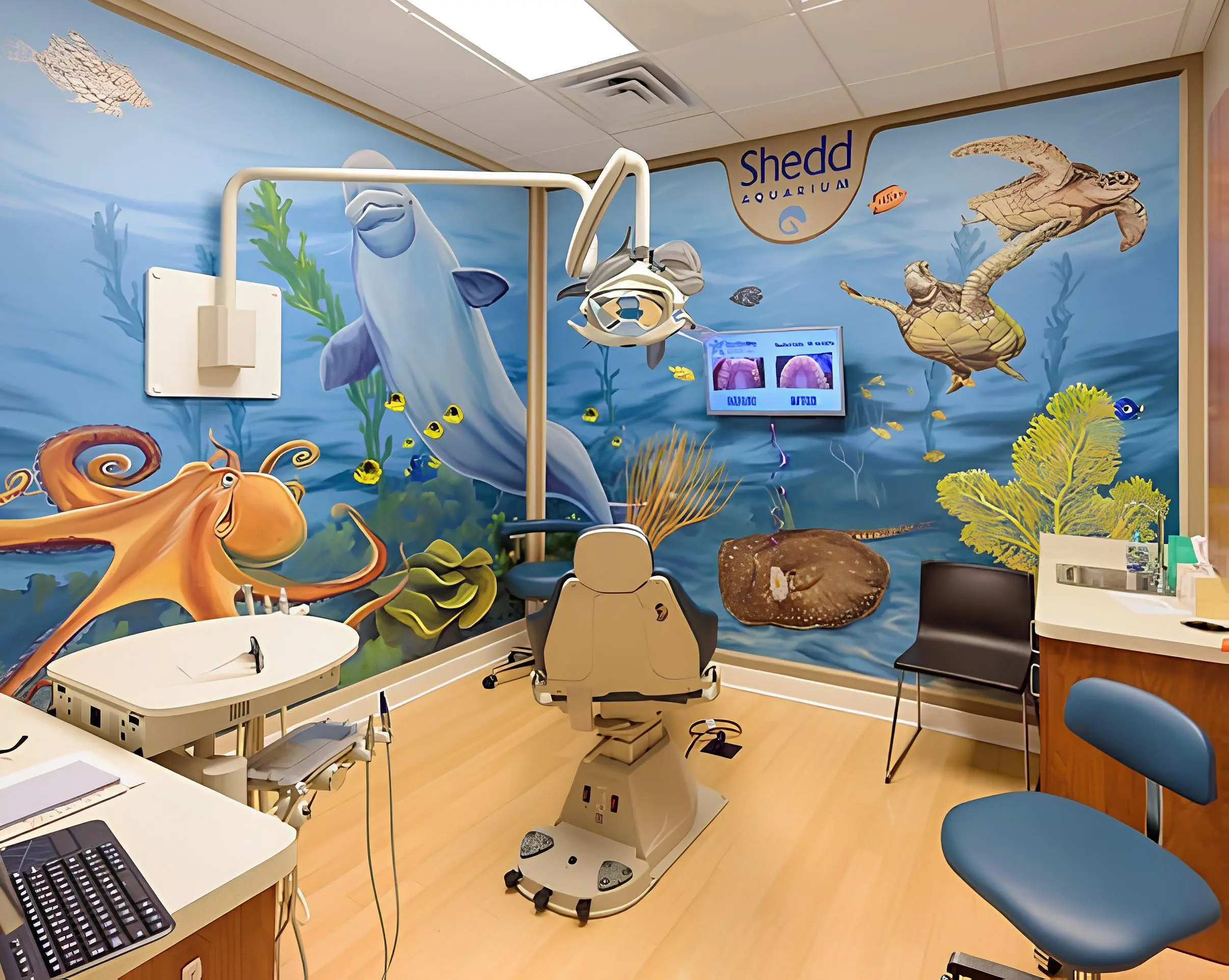 At Star Smiles Orthodontics and Pediatric Dentistry in Bloomingdale and Naperville IL, close-up view of consultation and diagnostic area with advanced orthodontic technology and exam chairs focused on children’s orthodontist.