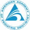 The blue logo of the American Academy of Pediatric Dentistry, seen at Star Smiles Orthodontics & Pediatric Dentistry in Bloomingdale or Naperville, IL, features a stylized triangle and wave design surrounded by the organization's name in a circle.